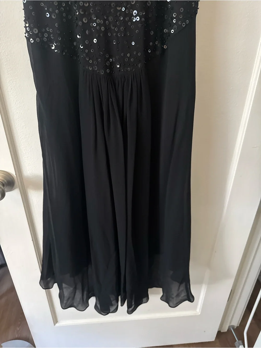 Vintage Maggy London Black V-Neck Beaded Evening Dress